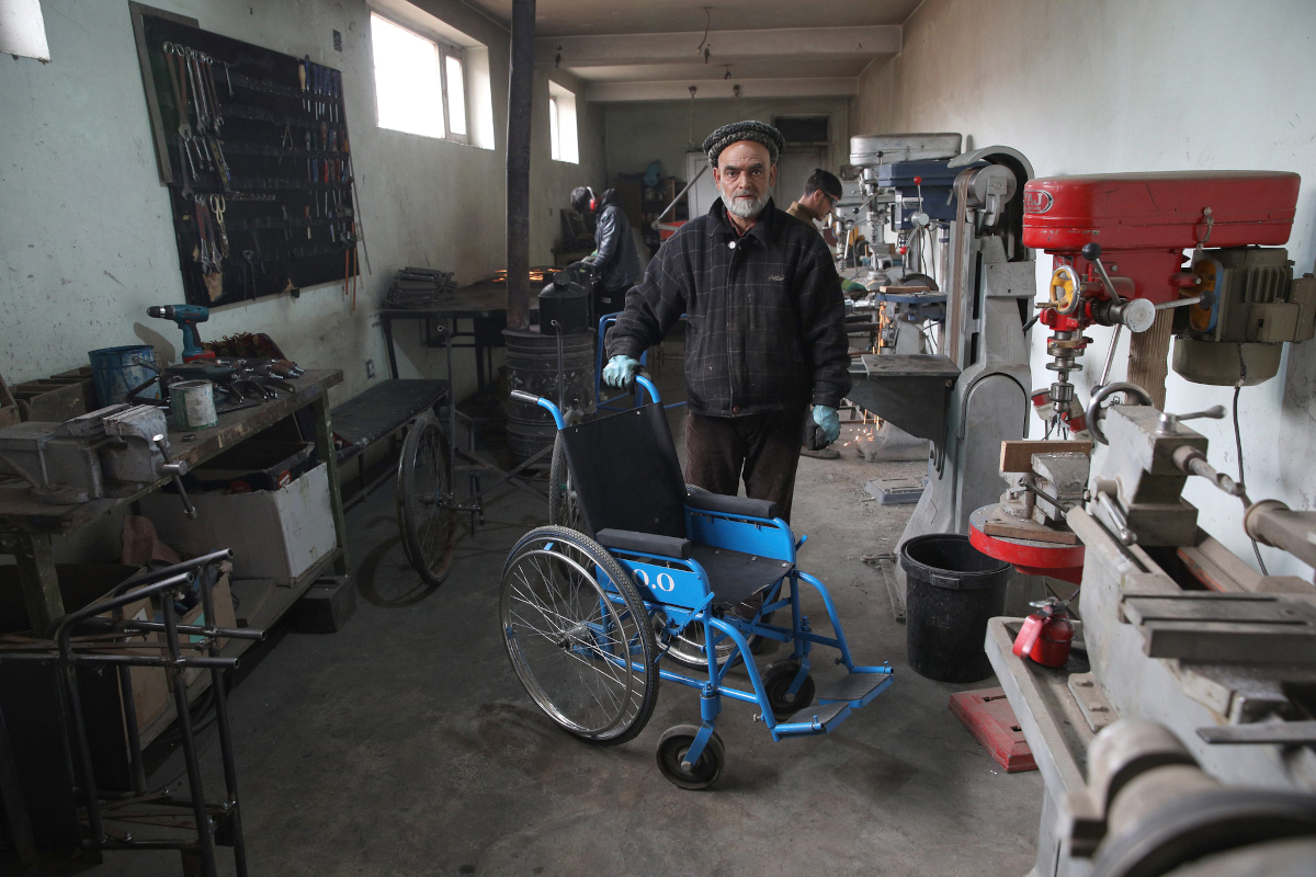 Kabul Orthopedic manufactures limbs, wheelchairs, and other support devices for victims of war, landmines, and explosive ordinances. (Photo by UNAMA/Abel Kavanagh)